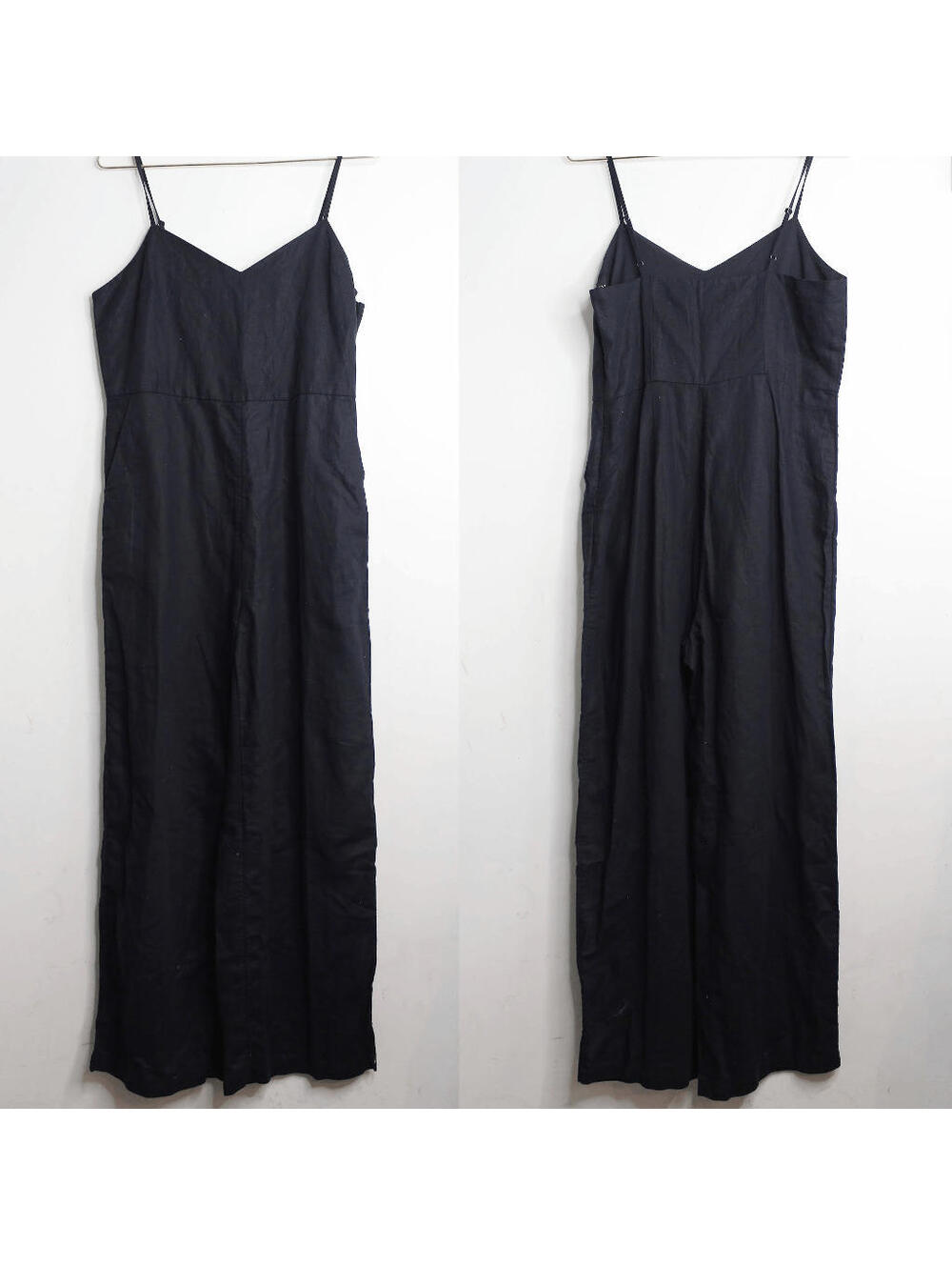 NWT GAP Black Linen Wide Leg Spaghetti Strap Jumpsuit - 6